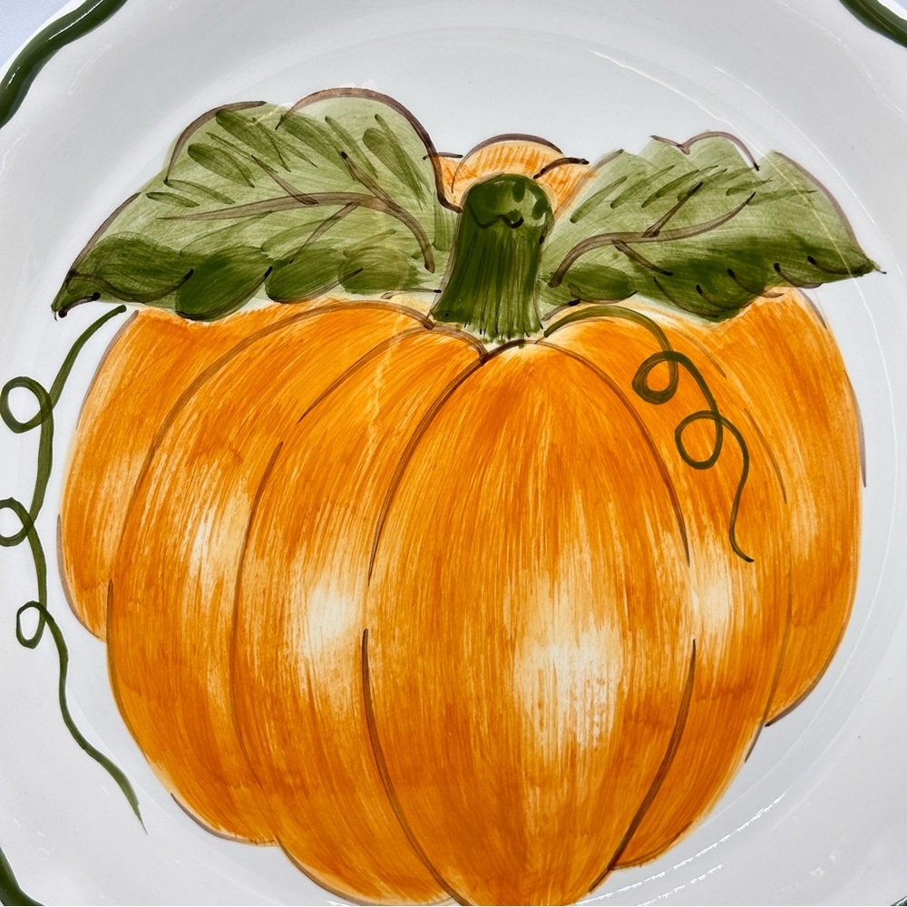 Williams-Sonoma Pumpkin Design Ceramic Pie Dish 9.75" Round White Orange Green - Picture 2 of 8